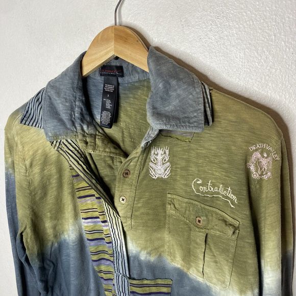 Custo Barcelona Long Sleeve Green Blue Collared Button Front Shirt Mens Medium - Picture 2 of 15
